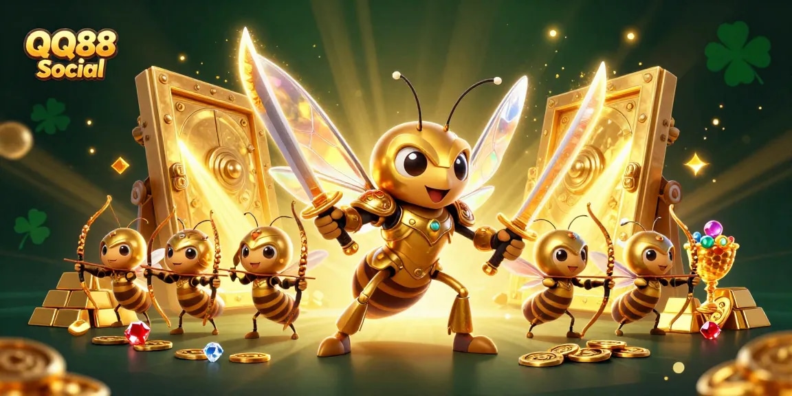 Experience winning thrills with QQ88 Social at a vibrant digital casino featuring captivating characters and treasures.