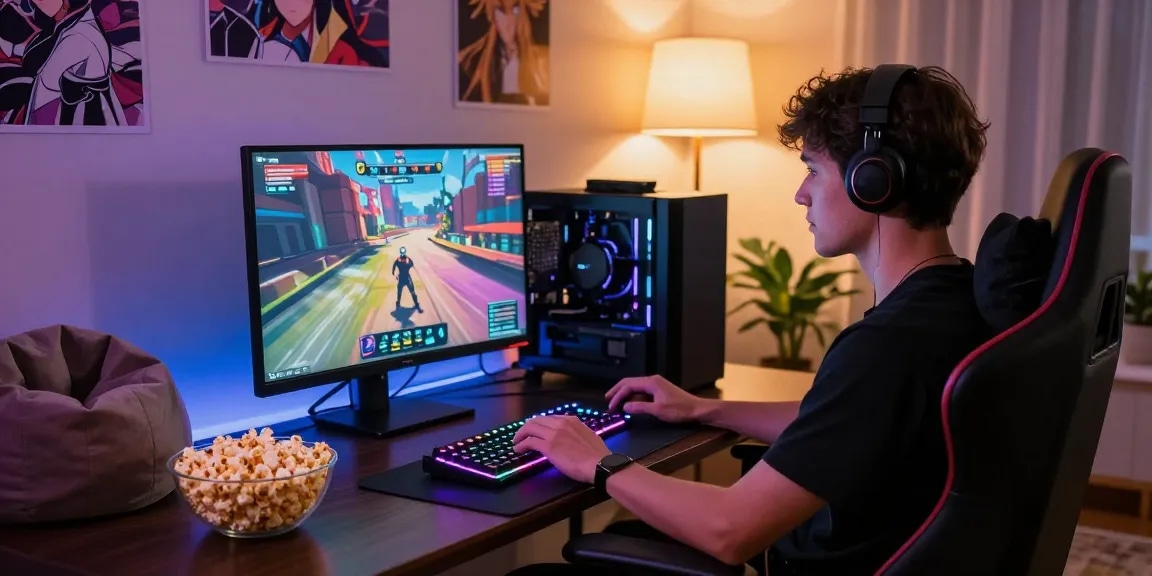 Engaging scene of a young adult playing a real ecchi game in a cozy living room