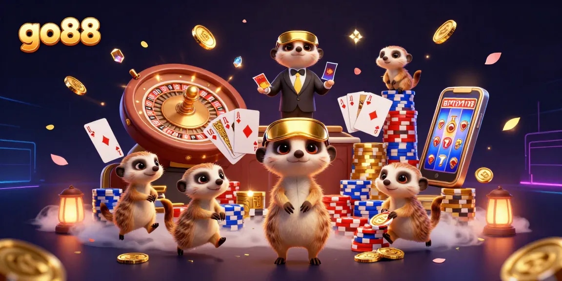 Engage with go88's exciting gameplay as meerkats run a lively casino with dynamic slot actions and exotic elements.