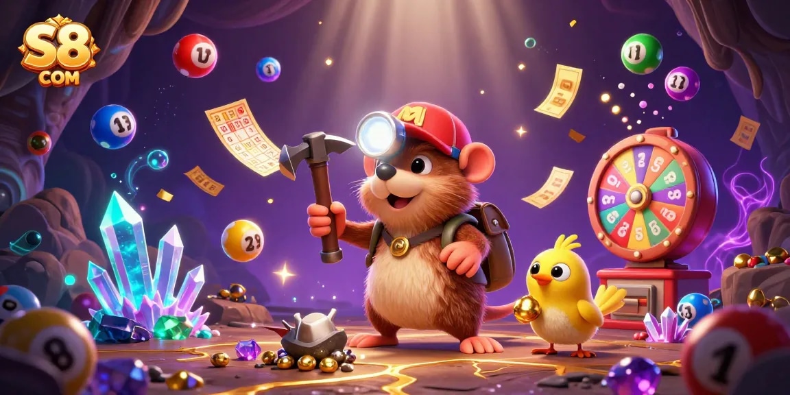 Experience thrilling games at S8 COM, where lottery balls bounce amidst vibrant casino elements.