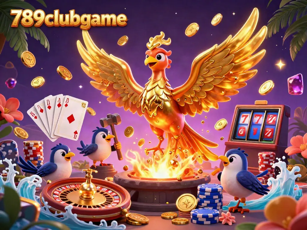 Experience the excitement of 789clubgame with a vibrant scene filled with golden phoenix and animated casino elements.