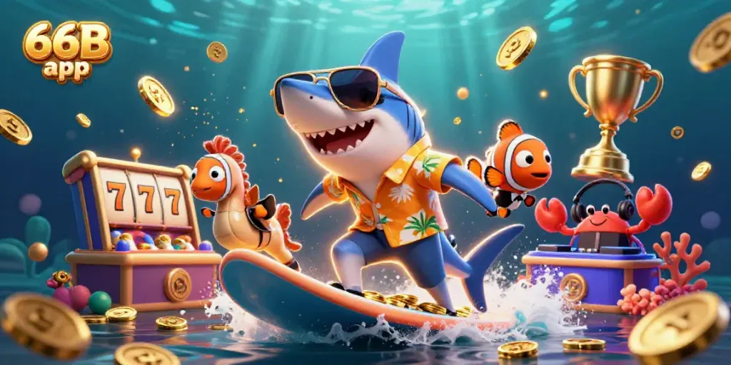 Experience the excitement of the 66B app with vibrant slot-themed characters and elements.