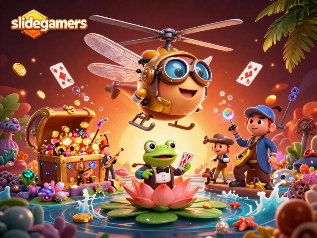 Engage with slidegamers at the vibrant lily pad casino where a dragonfly pilot and frog croupier bring excitement alive.