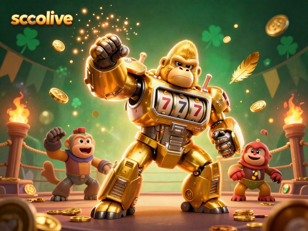 Engaging illustration of a 3D gorilla mech emitting coins, symbolizing excitement on Socolive's gambling platform.