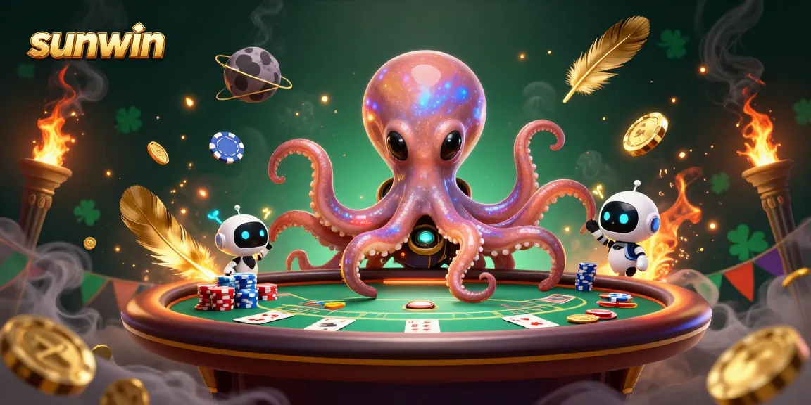 Experience the thrilling poker action at sunwin with an alien octopus dealer and mystical chips.