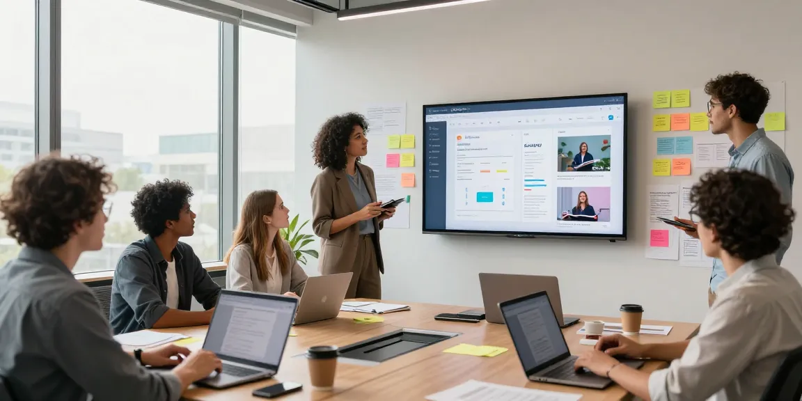 Team collaborating on the google mixboard AI concept board in a vibrant office