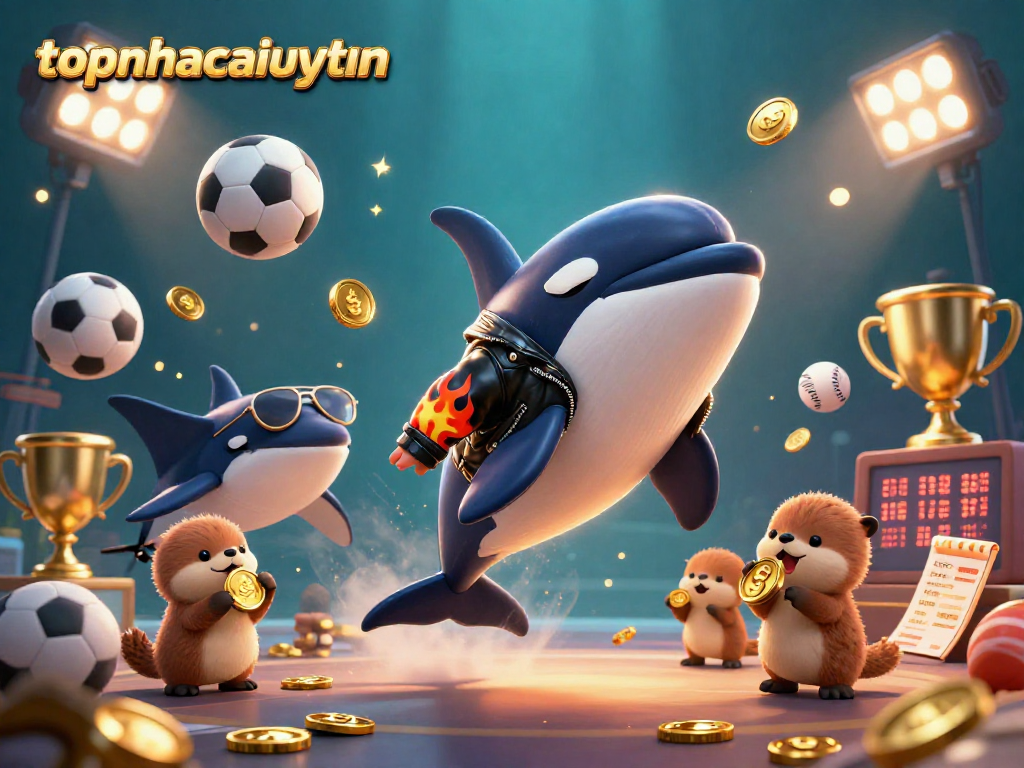 topnhacaiuytinn showcases 3D characters enjoying dynamic gambling action with gold coins in a vibrant casino illustration.