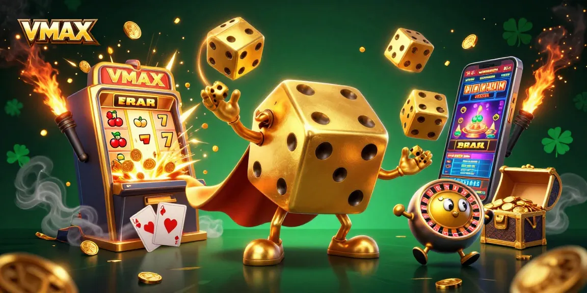 VMAX enthusiasts enjoying a dynamic jackpot scene with golden dice and casino elements.
