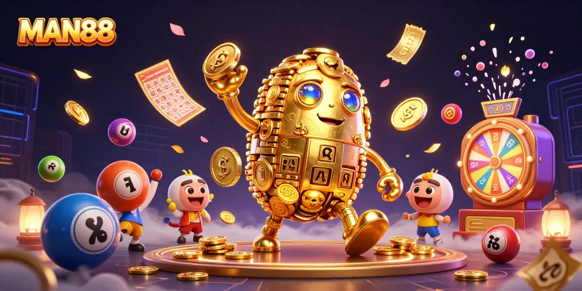 Experience thrilling gameplay with a golden golem in a vibrant casino scene featuring MAN88.