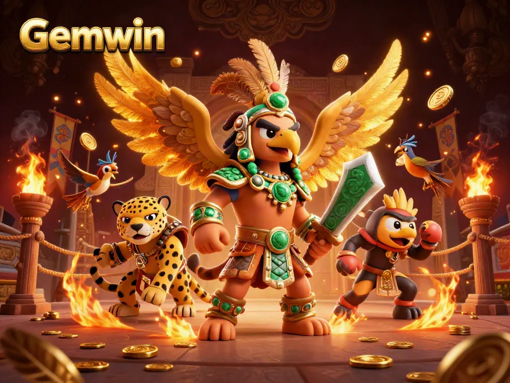 Participate in thrilling gameplay at Gemwin, featuring vivid Aztec warriors and rich betting visuals.