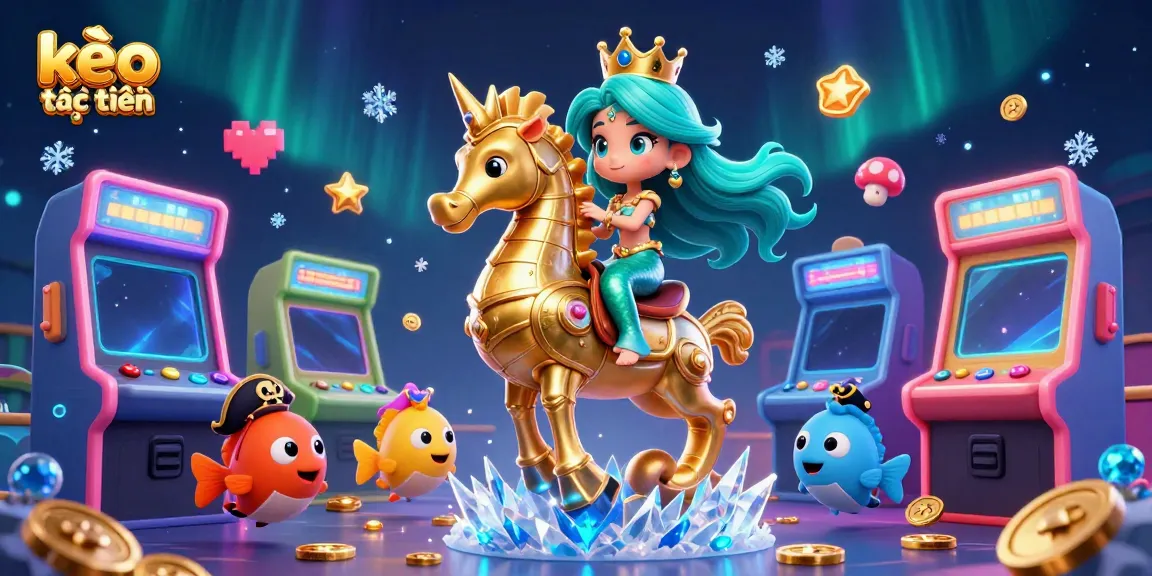 Engage with kèo trực tuyến in a vibrant 3D casino-themed illustration featuring a mermaid princess and game elements.