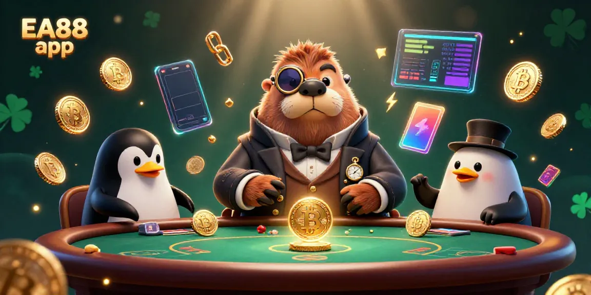 Experience the thrilling EA88 app at an underwater poker table with dynamic 3D characters, colorful coins, and vibrant details.