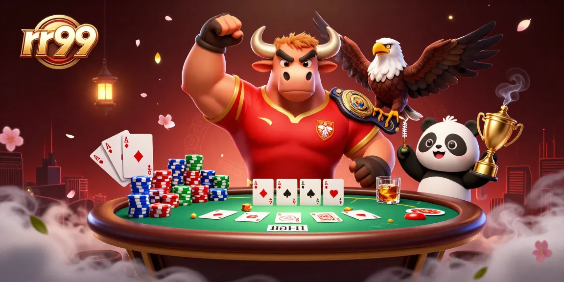 Join the excitement at rr99 with a dynamic casino victory scene featuring poker and vibrant characters.