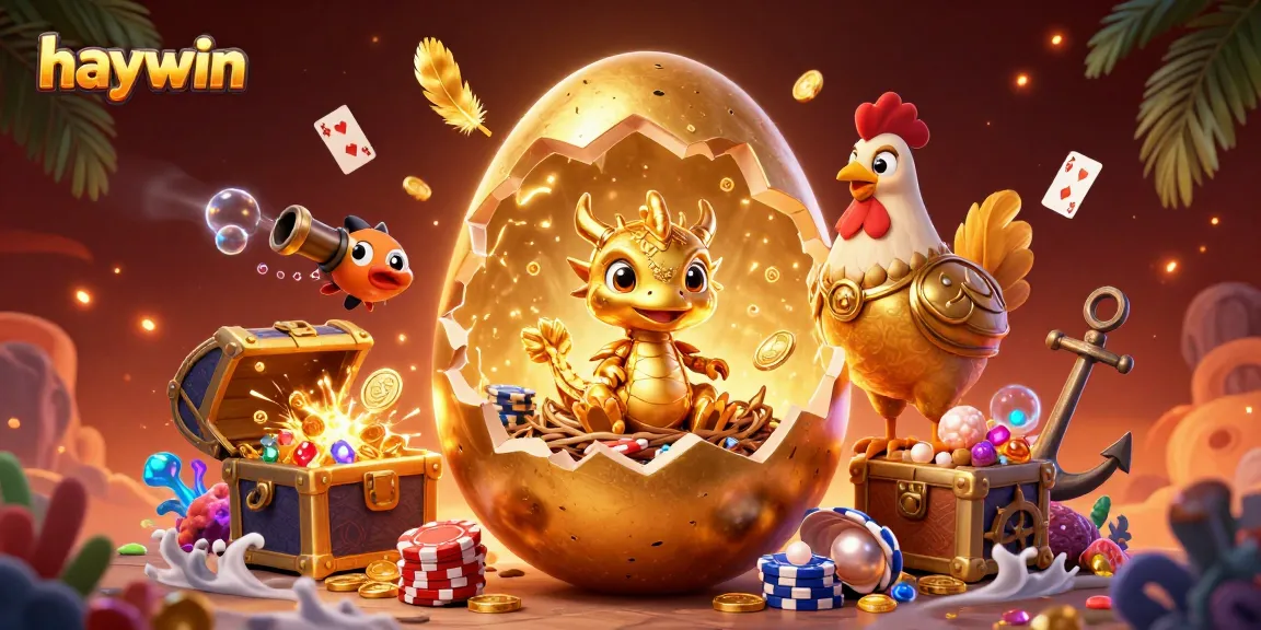 Experience the excitement of haywin with a golden dragon nestled in poker chips amidst rich casino-themed elements.