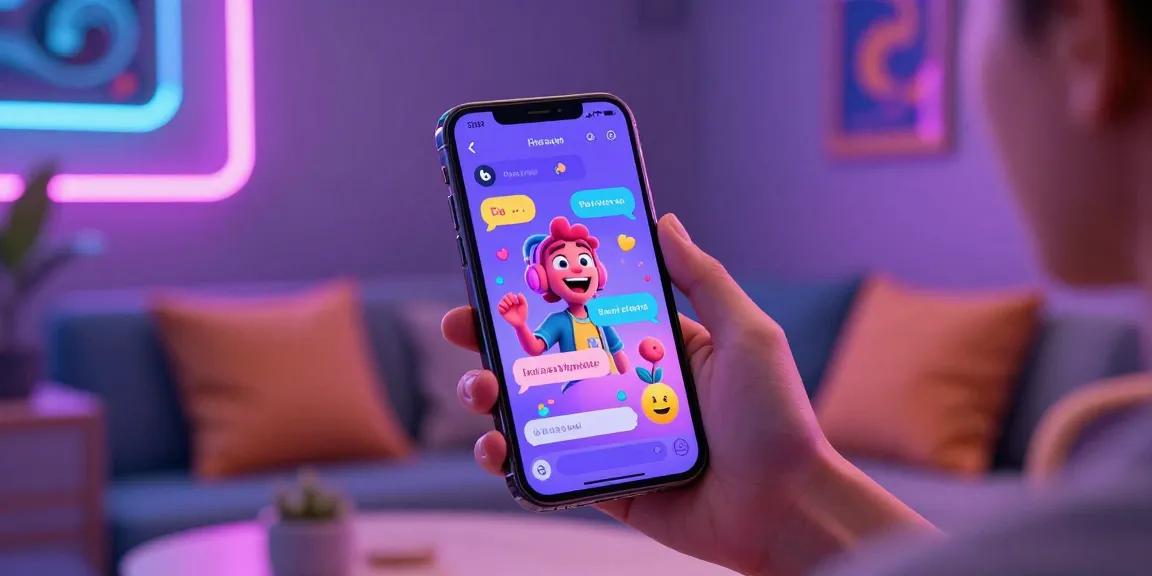 Dynamic scene featuring a user engaging with a vibrant sluts ai chat character on a smartphone, capturing playful interaction.
