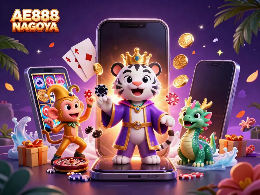Experience the excitement of AE888 NAGOYA with vibrant casino-themed characters and games.