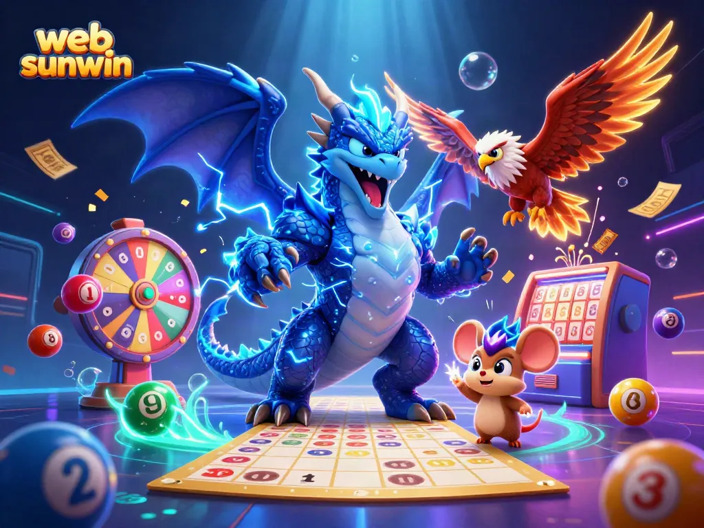 Experience thrilling wins with web sunwin featuring vibrant casino game elements and lively cartoon characters.