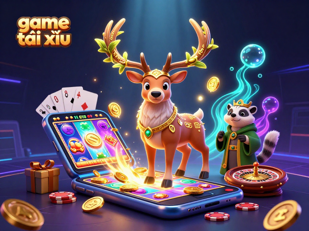 Experience the excitement of game tài xỉu with animated characters and vibrant gambling elements.