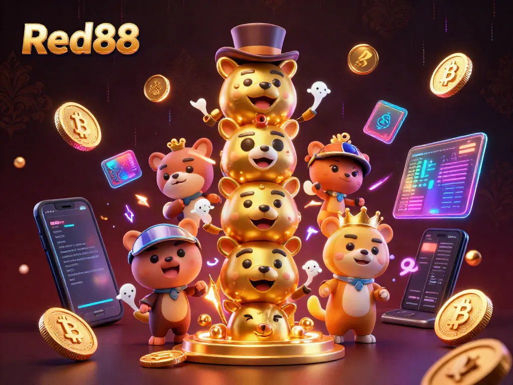 Experience the excitement of gaming at Red88 with a dynamic casino-themed 3D illustration.