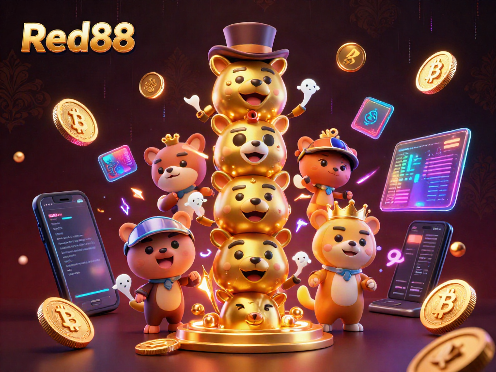 Experience the excitement of gaming at Red88 with a dynamic casino-themed 3D illustration.