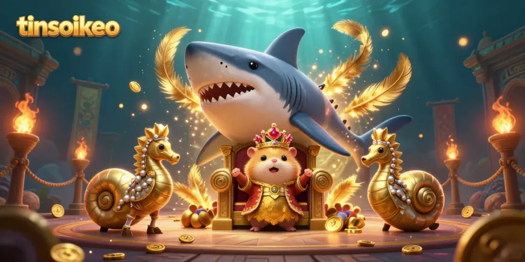 Experience thrilling bets with tinsoikeo, featuring a fierce golden hamster king and seahorse guards.