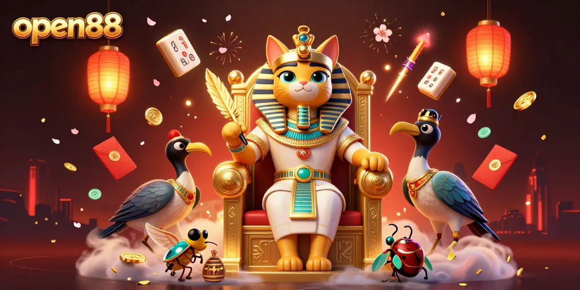 Experience the excitement of open88 with the Egyptian pharaoh cat and casino elements.
