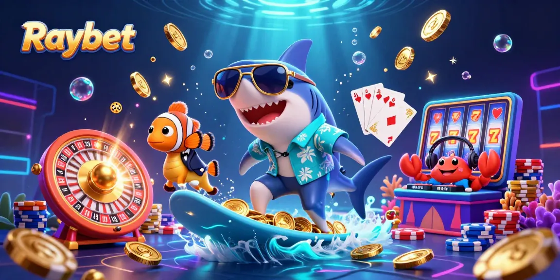 Experience the thrill of winning with Raybet's vibrant casino scene featuring a hammer-head shark and a clownfish.