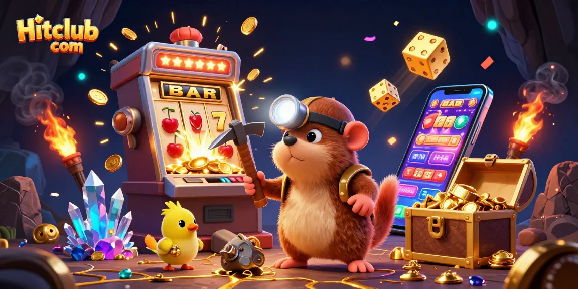 Win big with Hitclub com in vibrant 3D casino adventures featuring slot machines and treasure seekers.