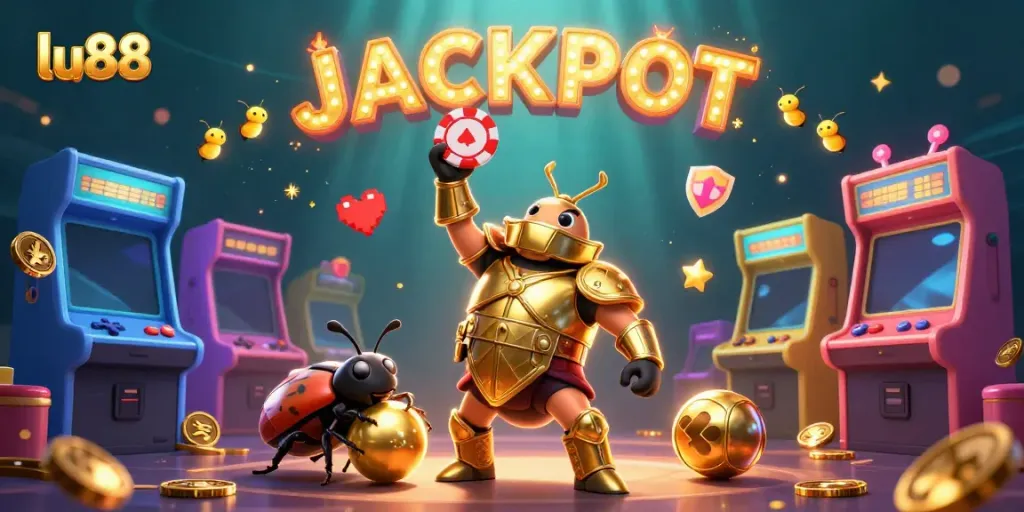 Experience the excitement at lu88 with a victorious beetle and dazzling gaming elements.