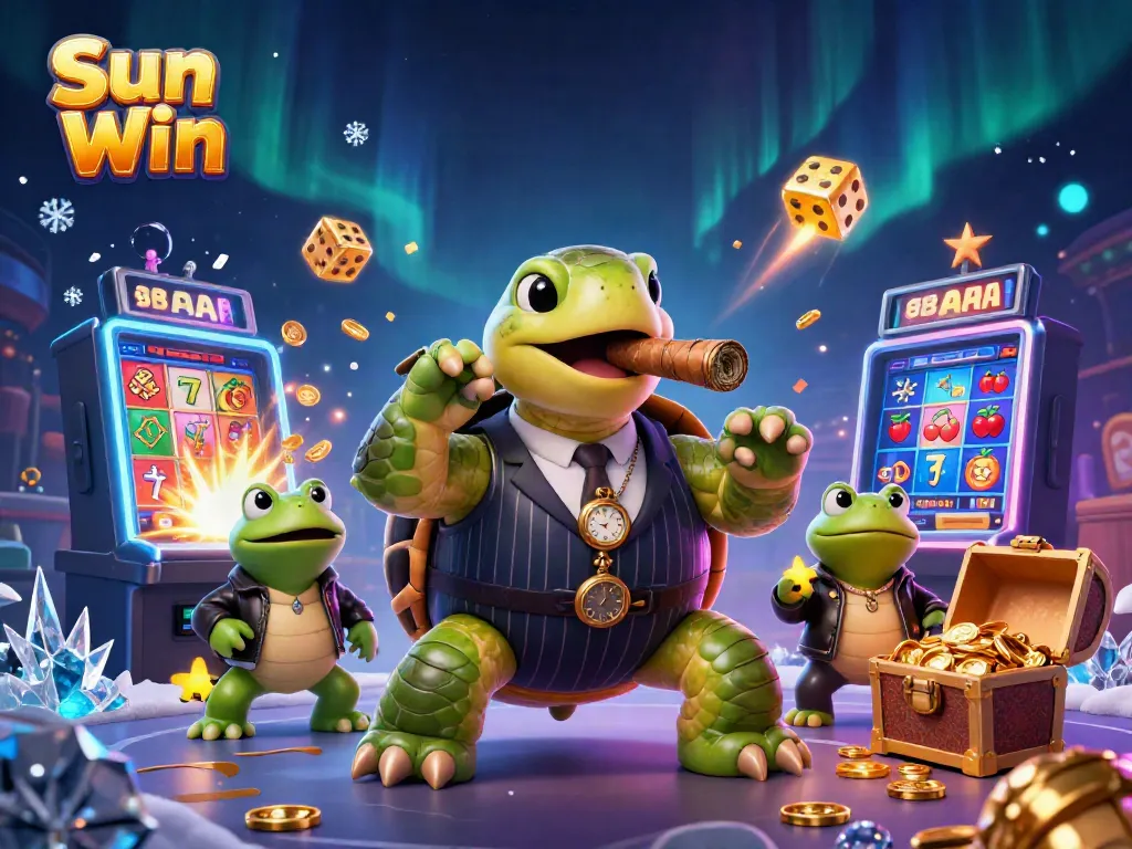 Experience thrilling wins with Sun Win in a vibrant casino scene featuring dynamic characters.