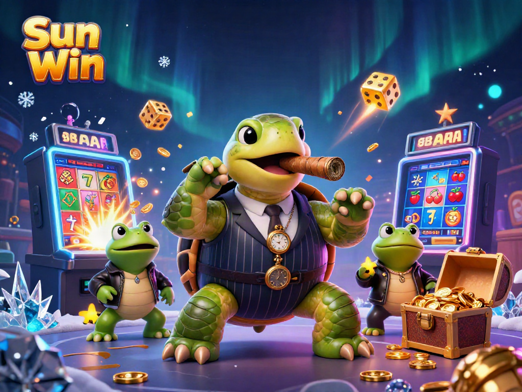 Experience thrilling wins with Sun Win in a vibrant casino scene featuring dynamic characters.