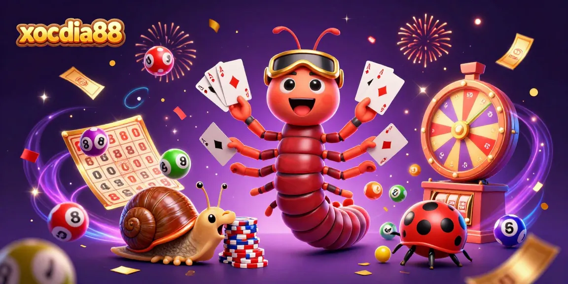 Xocdia88 showcases a vibrant online casino experience with animated characters and dynamic gambling elements.