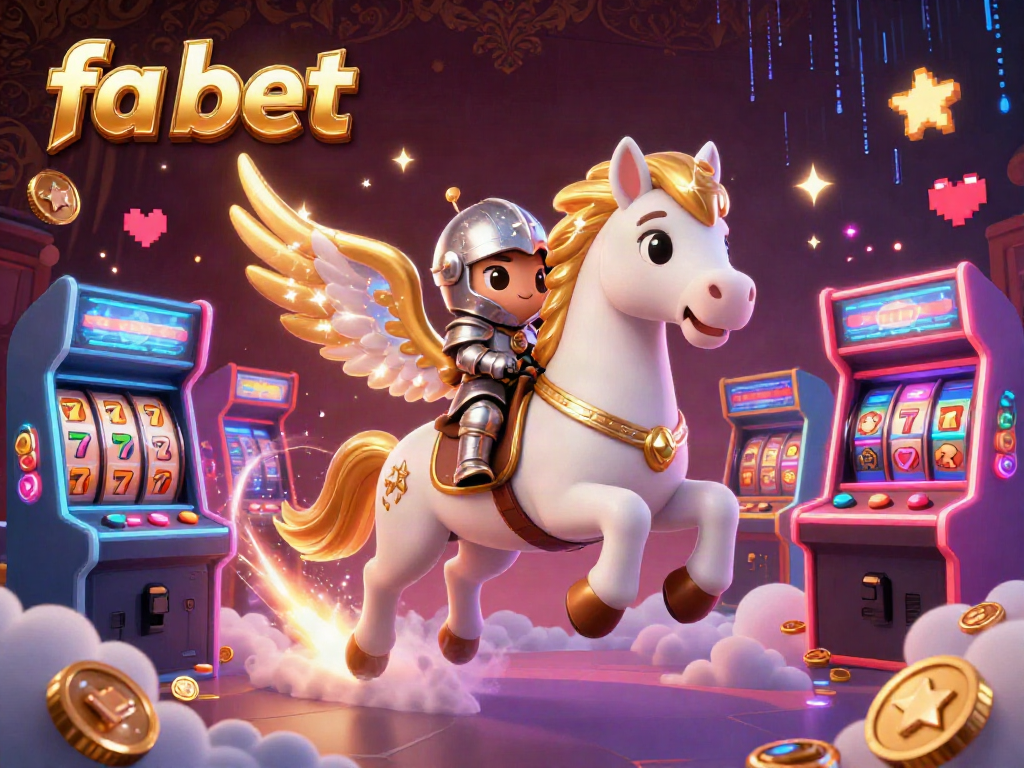 Experience excitement with fa bet in a dynamic casino scene featuring a celestial horse and vibrant slots.