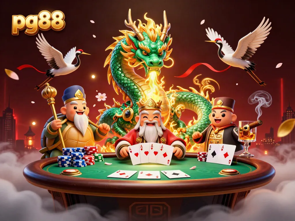 Experience thrilling gameplay at pg88 with an emerald dragon and poker-themed elements.