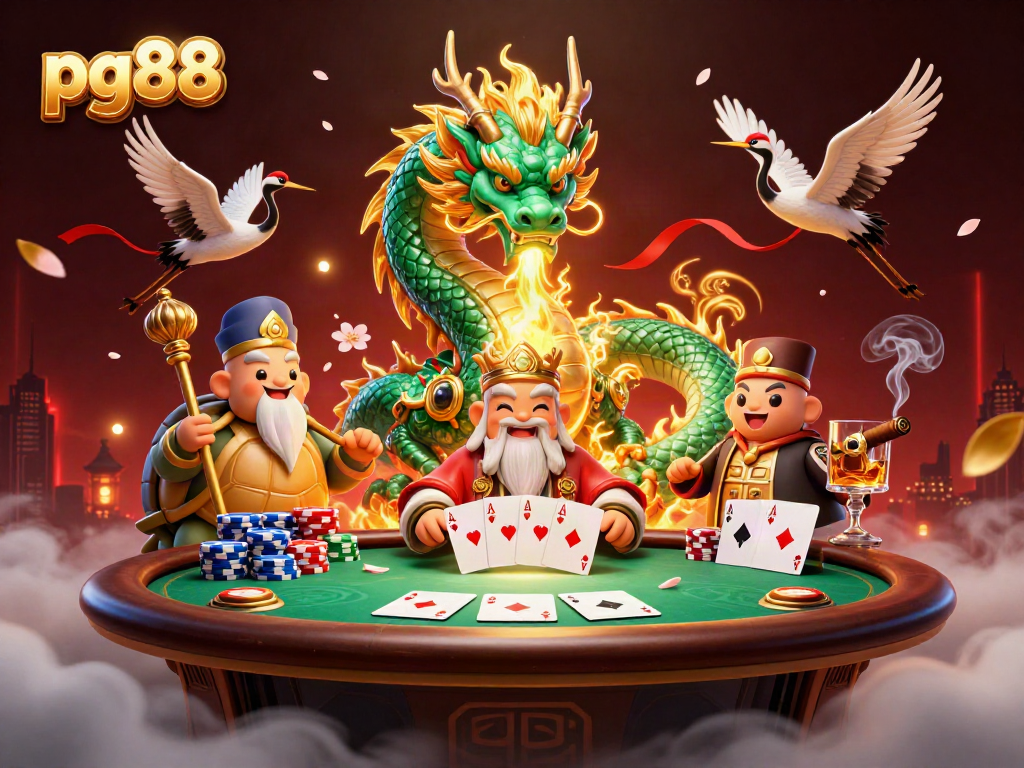 Experience thrilling gameplay at pg88 with an emerald dragon and poker-themed elements.