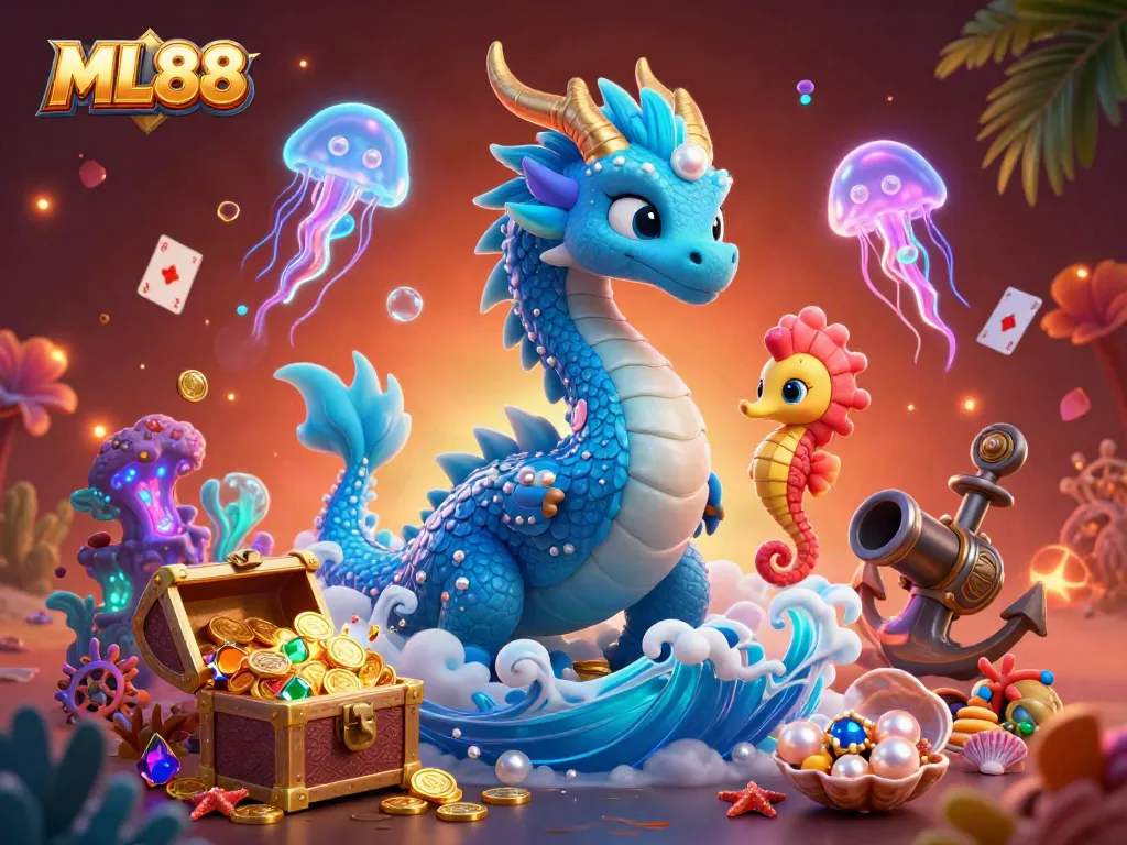Experience thrilling games at ML88 with dynamic underwater elements and vibrant characters in a rich casino scene.