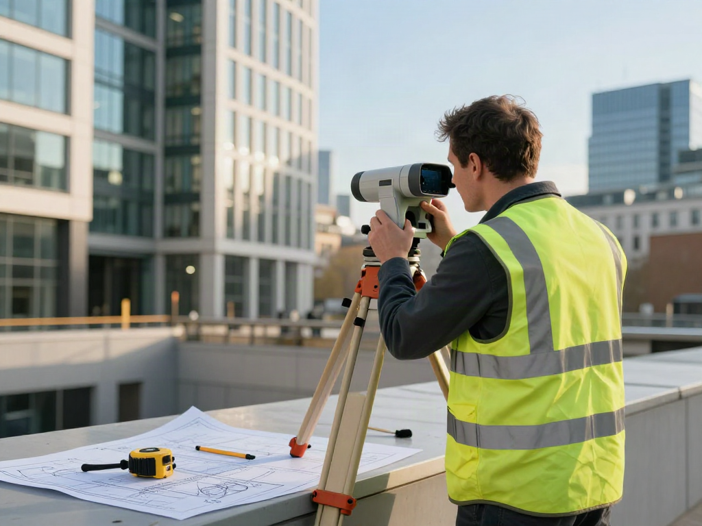 Measured Building Survey London with a surveyor using advanced equipment in an urban setting.