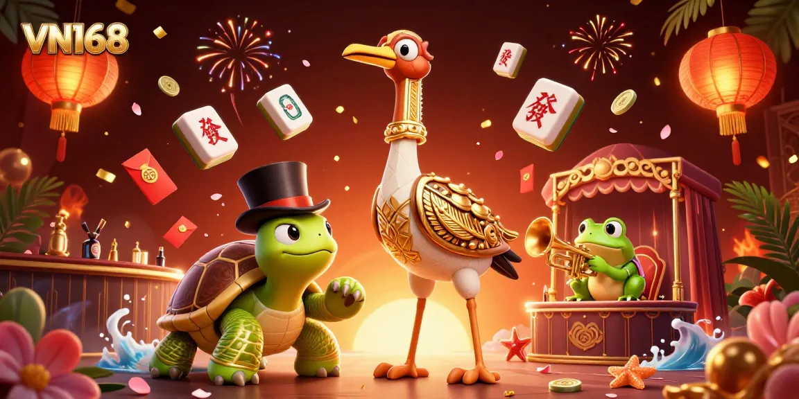 VN168 entertains players with vibrant casino illustration featuring lively characters and game elements.