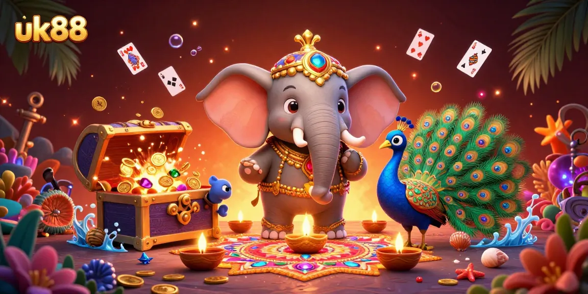 Engage in thrilling gaming with uk88's vibrant casino atmosphere featuring colorful characters and popping elements.