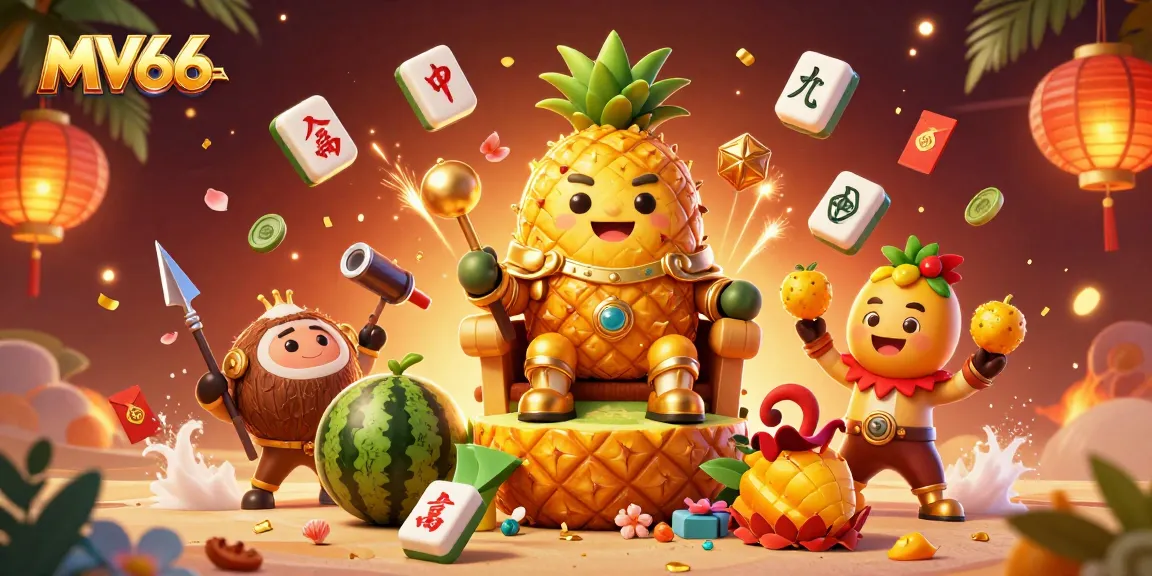 Experience exciting gaming at MV66 with the golden pineapple king and festive casino elements!