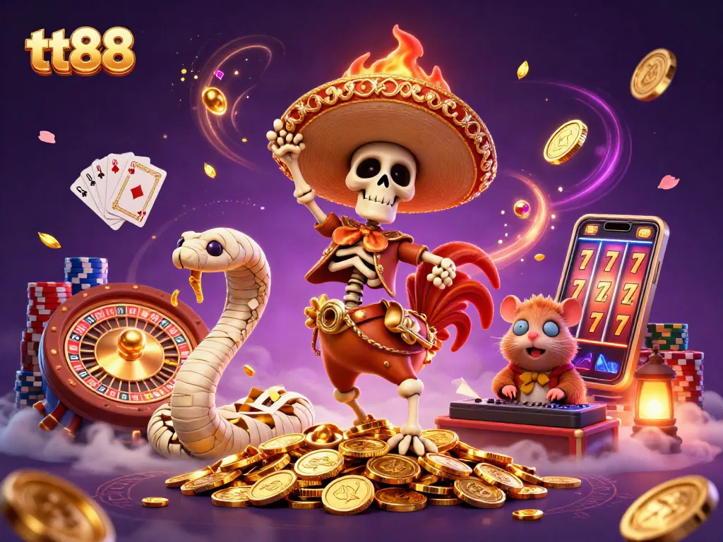 Experience the thrilling action of tt88 with vibrant 3D casino elements and lively characters.