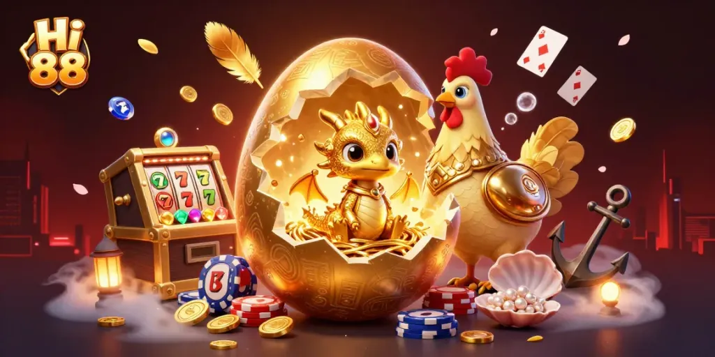 Engage in thrilling gameplay with Hi 88's golden dragon and opulent casino treasures