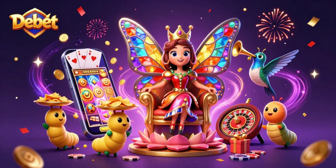 Engage in thrilling gameplay with Debet featuring a vibrant 3D casino scene filled with games and fun.