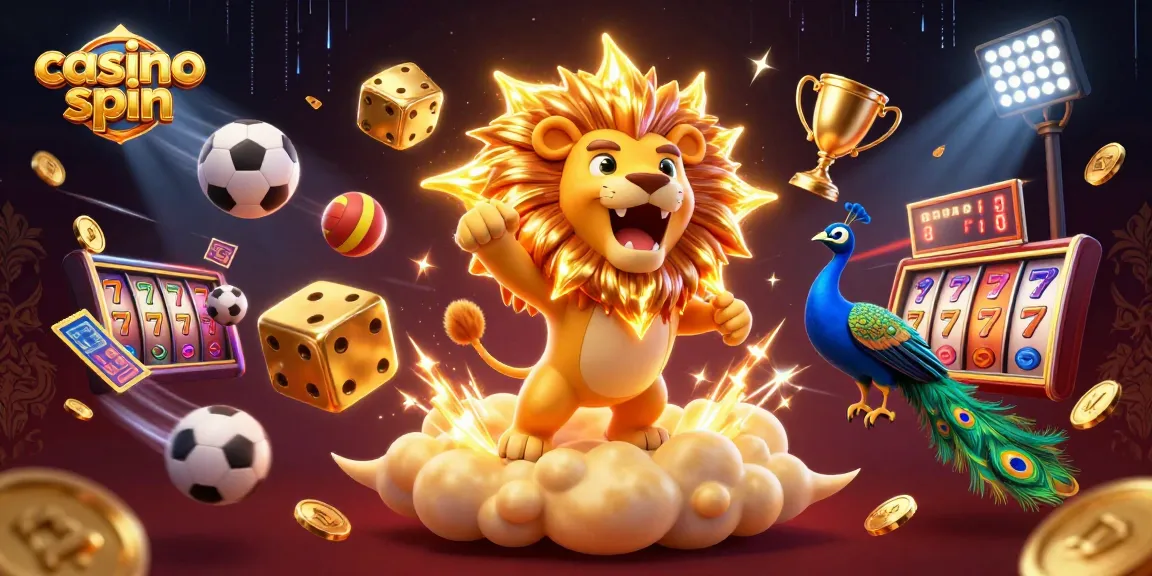 Experience massive wins with casino spin in this vibrant 3D illustration of a roaring lion surrounded by golden dice.