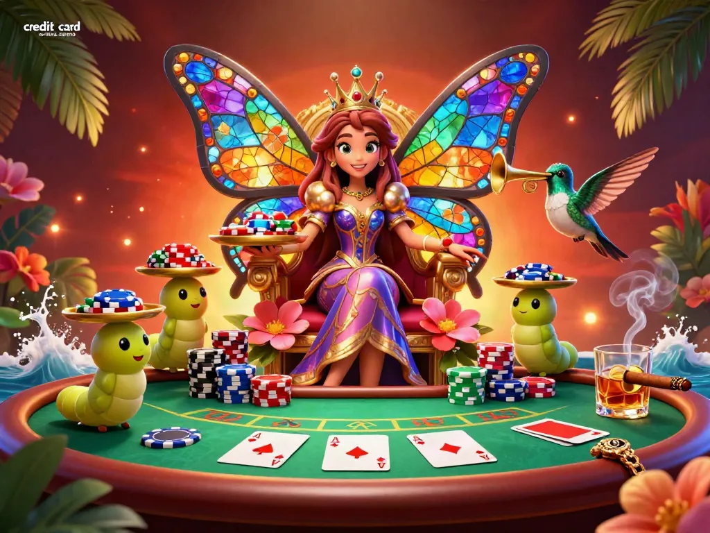 Discover the enchanting world of credit card online casino through this vibrant casino-themed illustration.