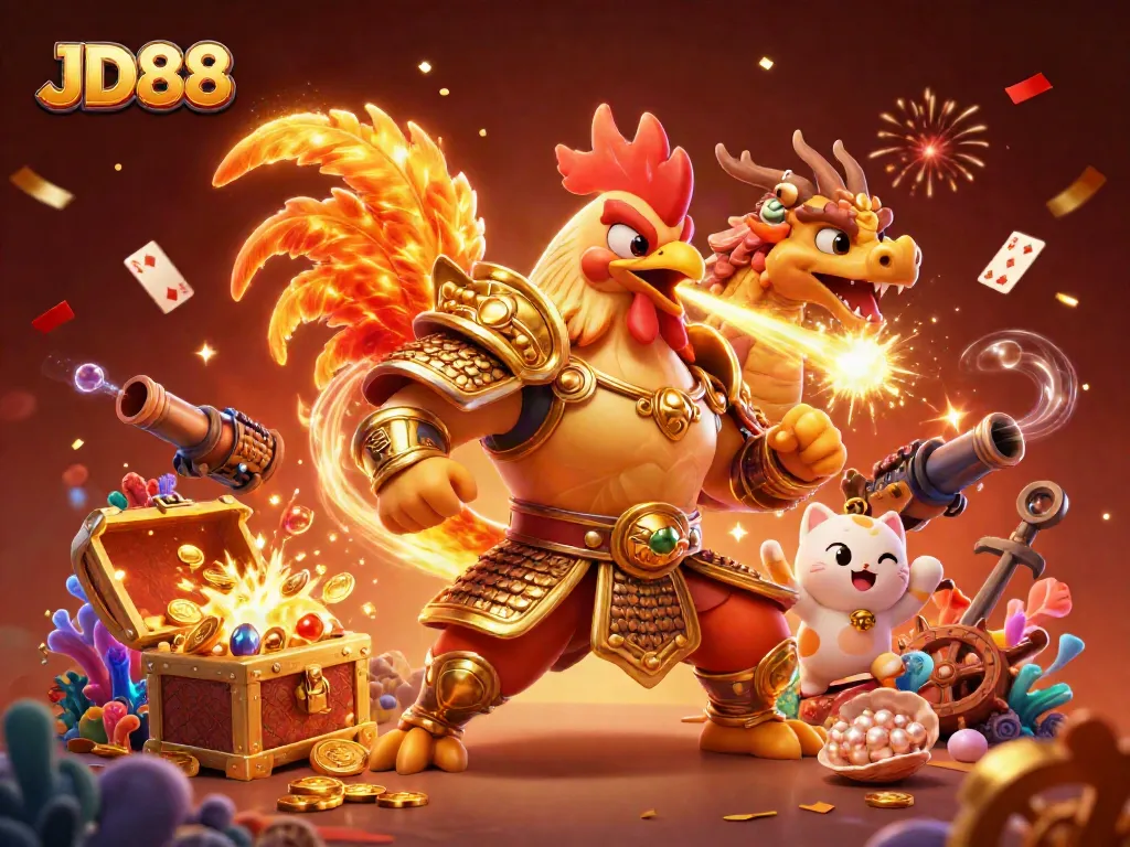 Experience the excitement of JD88 with captivating characters in a vibrant casino-themed scene.