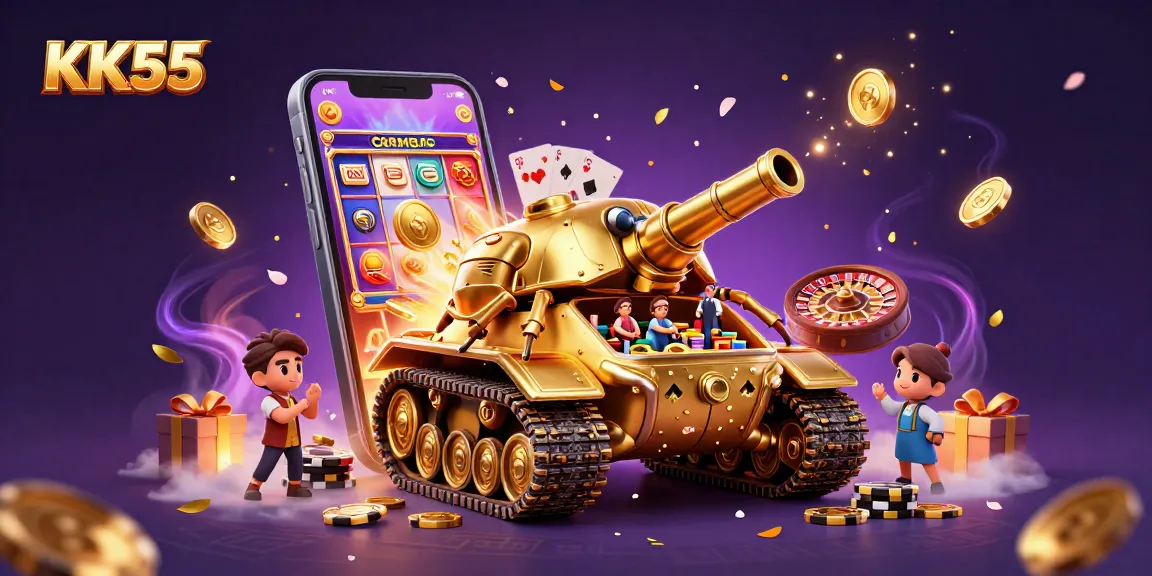 Experience the excitement of KK55 with vibrant casino elements in this dynamic illustration.
