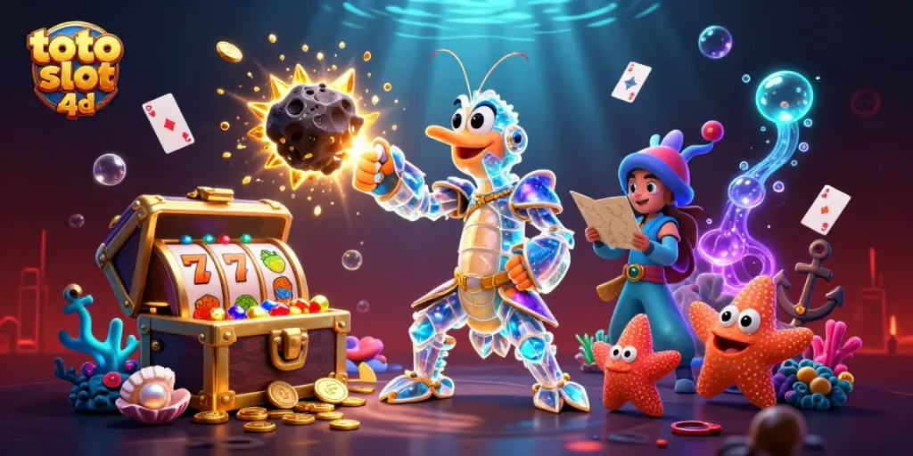 Experience the thrill of toto slot 4d in an action-packed 3D scene with vibrant casino elements.