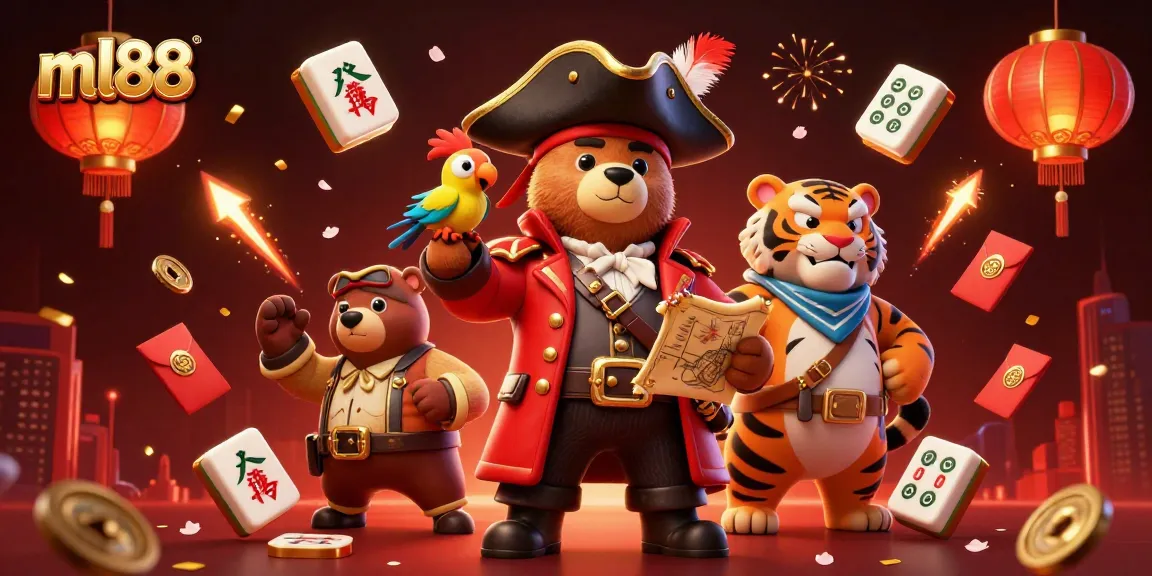 Engage in exciting gameplay with ml88 as pirates celebrate with a treasure map in a rich casino scene.