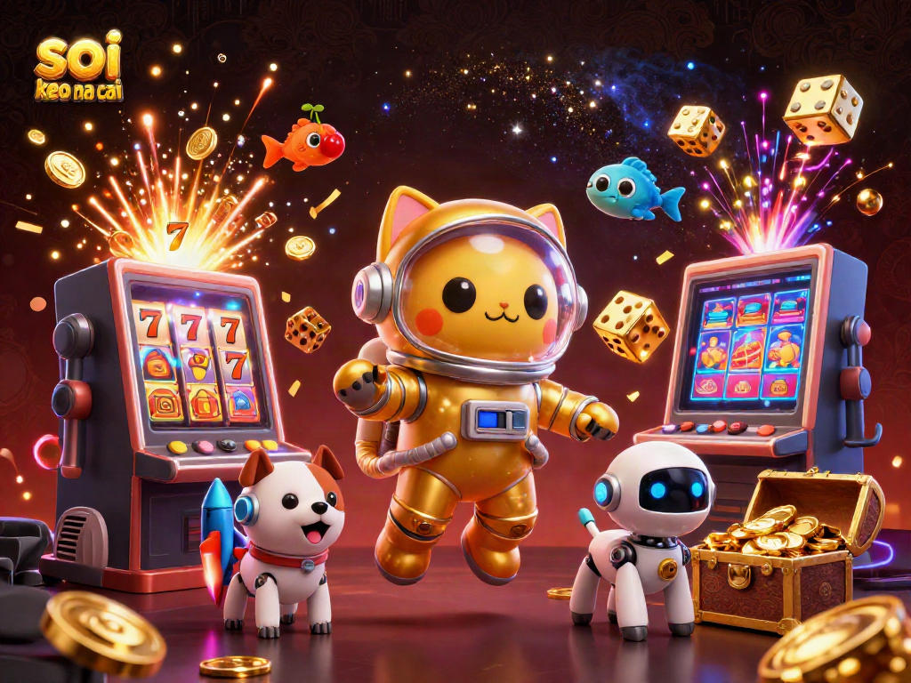 Experience the thrill of soi keo nha cai in a lively 3D scene with vibrant casino gaming elements.